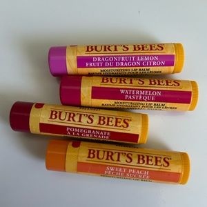 Burt’s Bees Lip Balm (4) - Dragonfruit Lemon, Pomegranate, Watermelon, Peach.